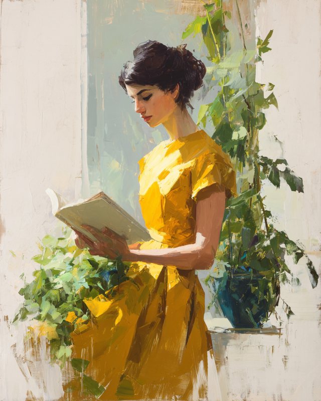 Mid-Century Woman Reading Abstract Wall Art | Printable Home Décor | Digital Download — printable wall art digital download