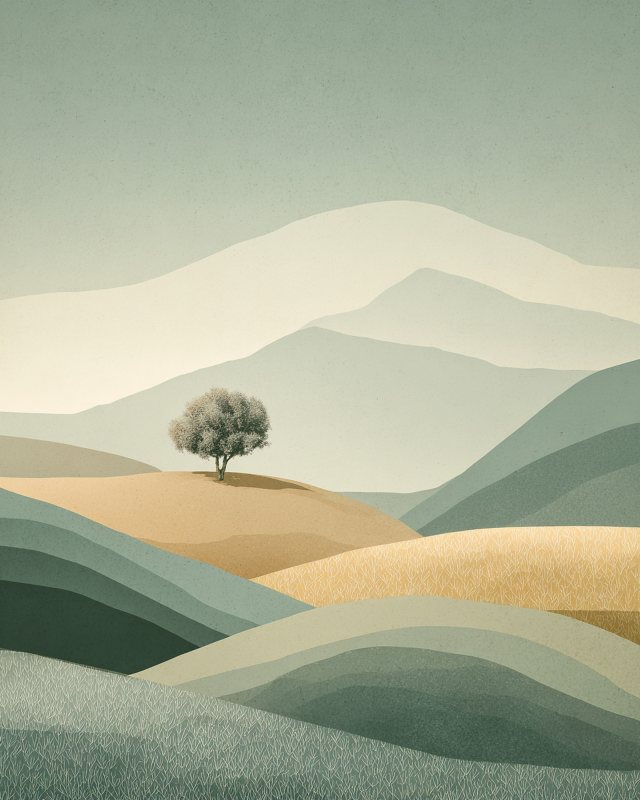 Rolling Hills Lone Tree II Landscape Print | Printable Wall Art | Digital Download — printable digital download