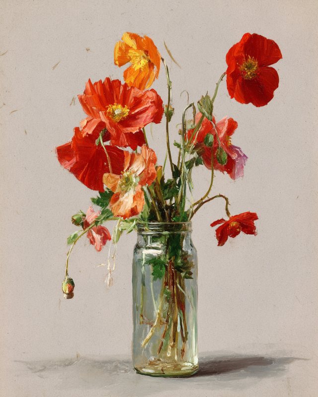 Wild Poppies in Glass Vase Printable Wall Art | Botanical Digital Download — printable wall art digital download