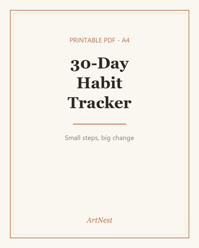 30 Day Habit Tracker Printable PDF | Minimalist Habit Chart | A4 Instant Download