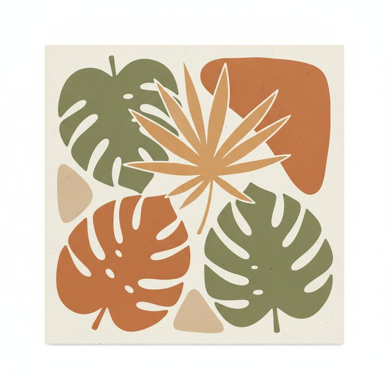Tropical Leaves Boho Cutout Printable Wall Art | Botanical Digital Download for Home Décor — printable digital download