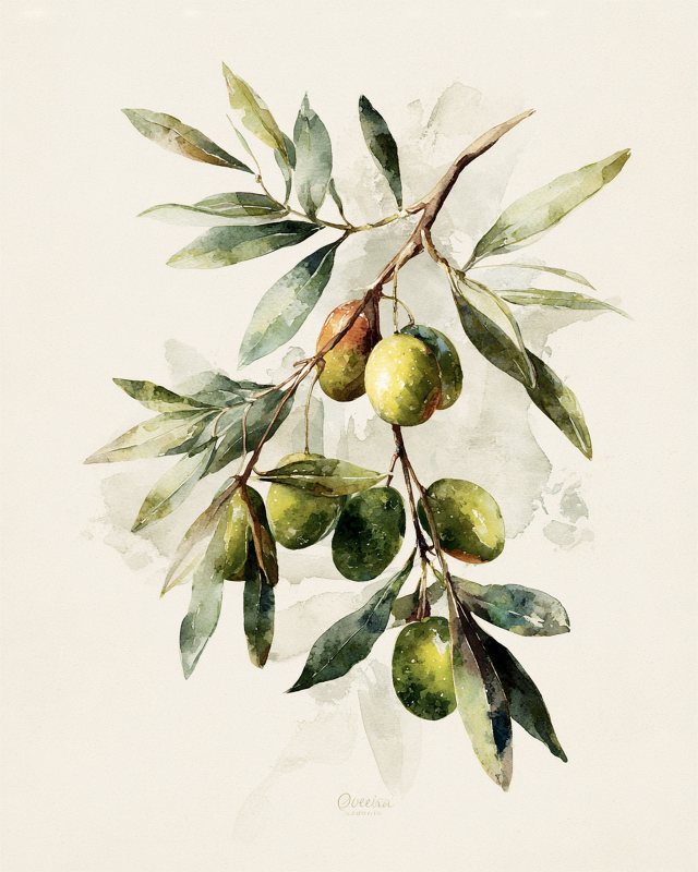 Olive Branch Watercolor I | Botanical Printable Wall Art | Digital Download for Home Décor — printable digital download