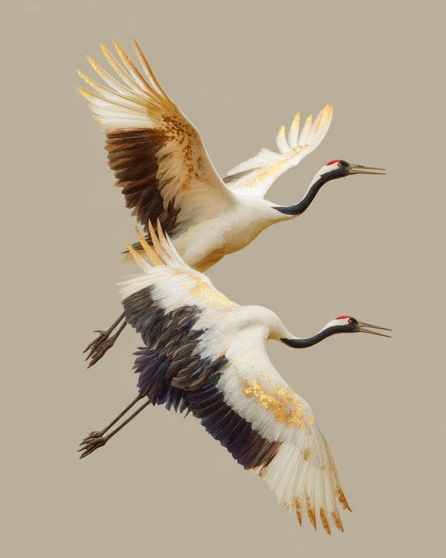 Sg6887 Elegant Japandi Artwork Of Two Cranes In Flight Minima 95afa280 Ae28 499e B10f 764a3a9a6d8f 2