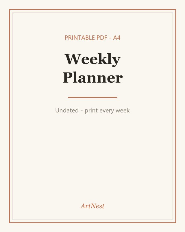 Weekly Planner Printable PDF | Undated Minimalist Week Organizer | A4 Instant Download โ printable wall art digital download