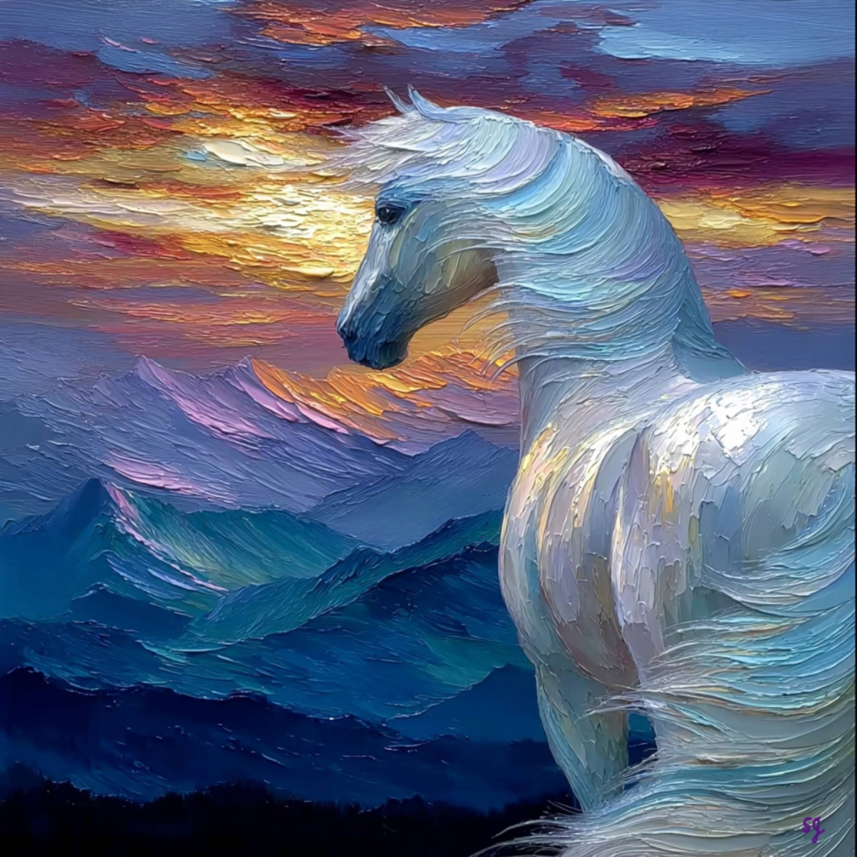 Majestic White Horse at Dusk