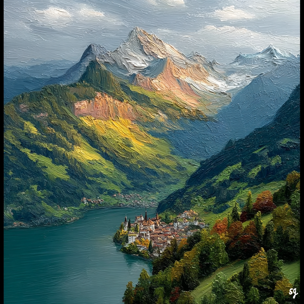 Serene Alpine Village by Lake