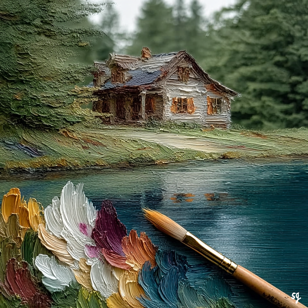 Serene Lakeside Cottage Scene