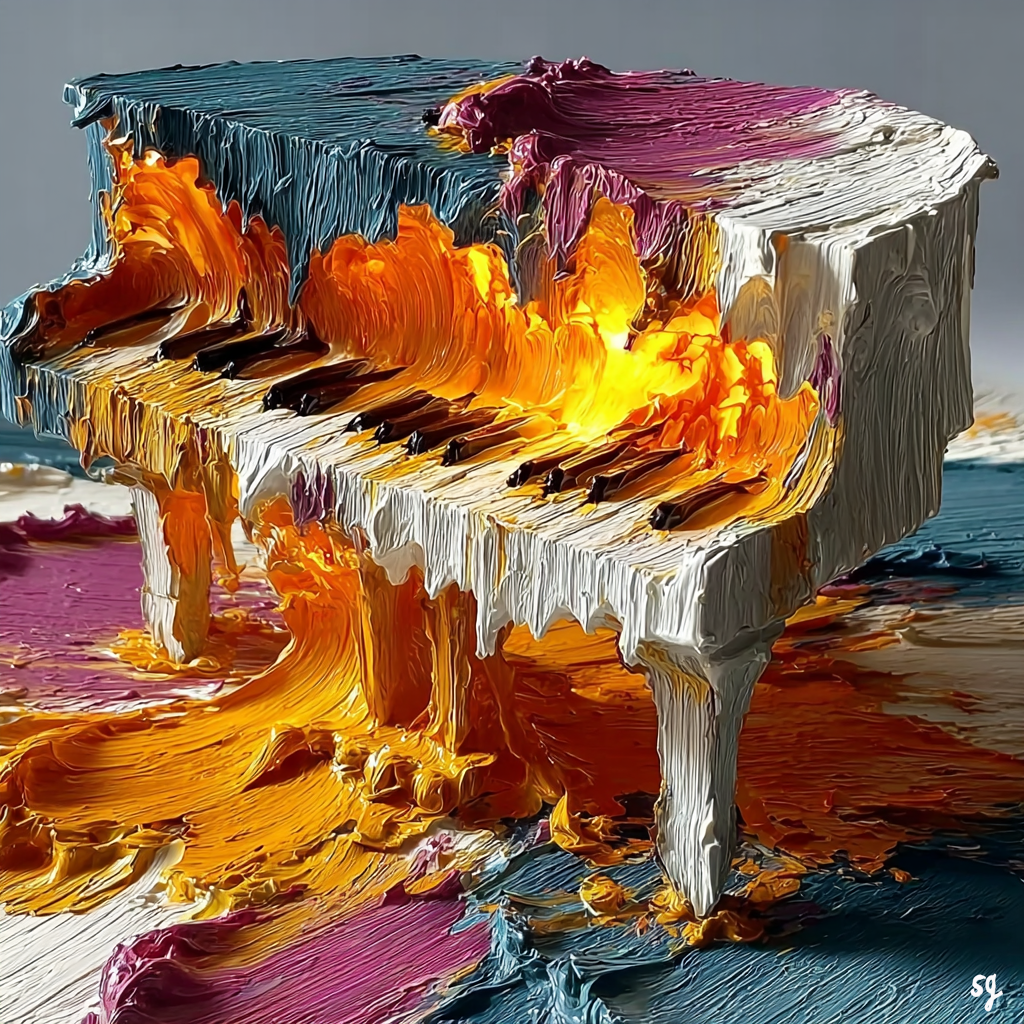 Melting Piano in Fiery Hues