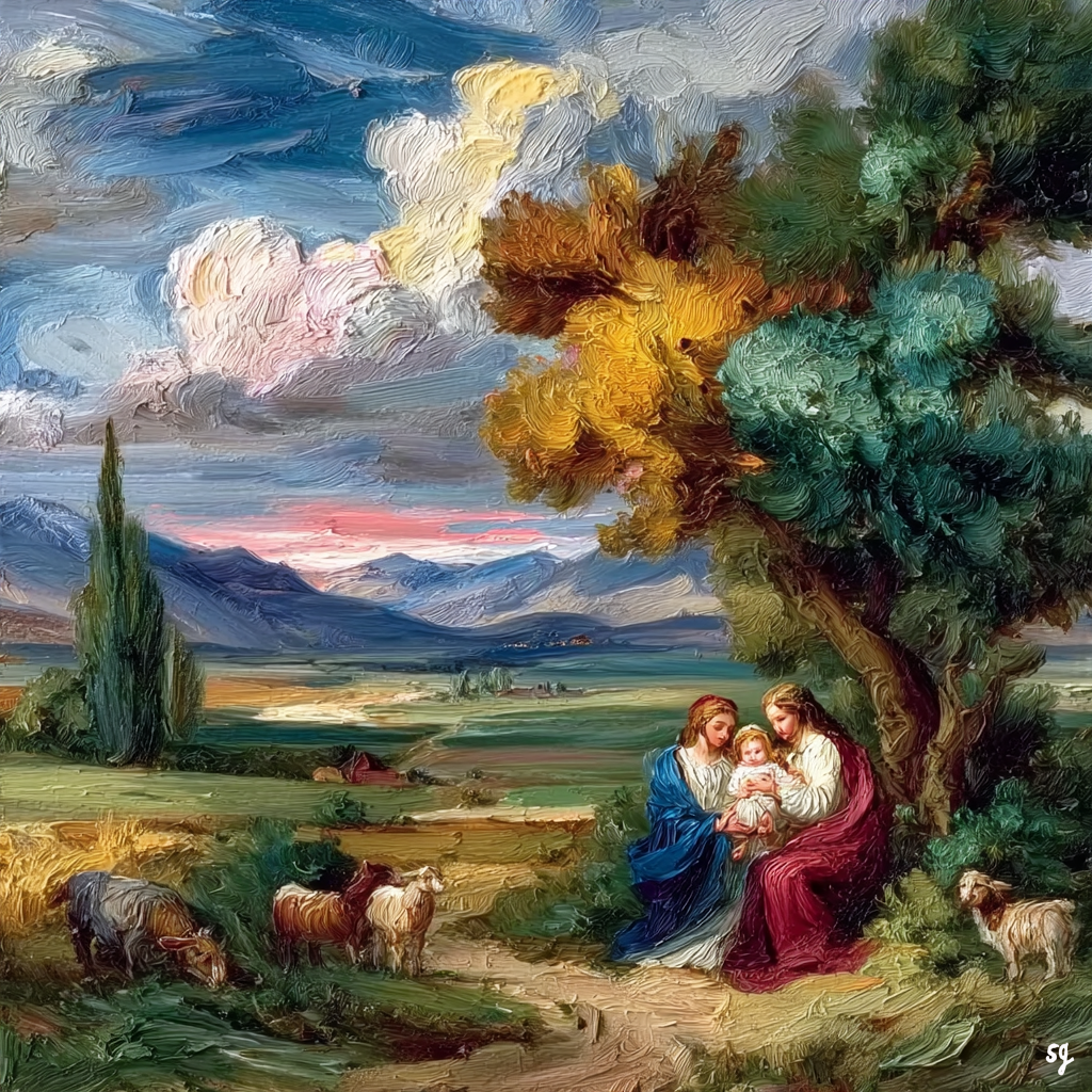Serene Holy Family Landscape Scene