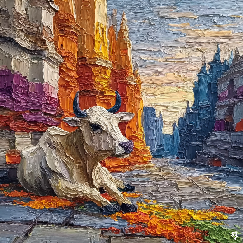Serene Bull in Cityscape