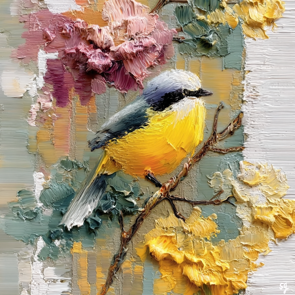 Vibrant Songbird Amidst Floral Bloom