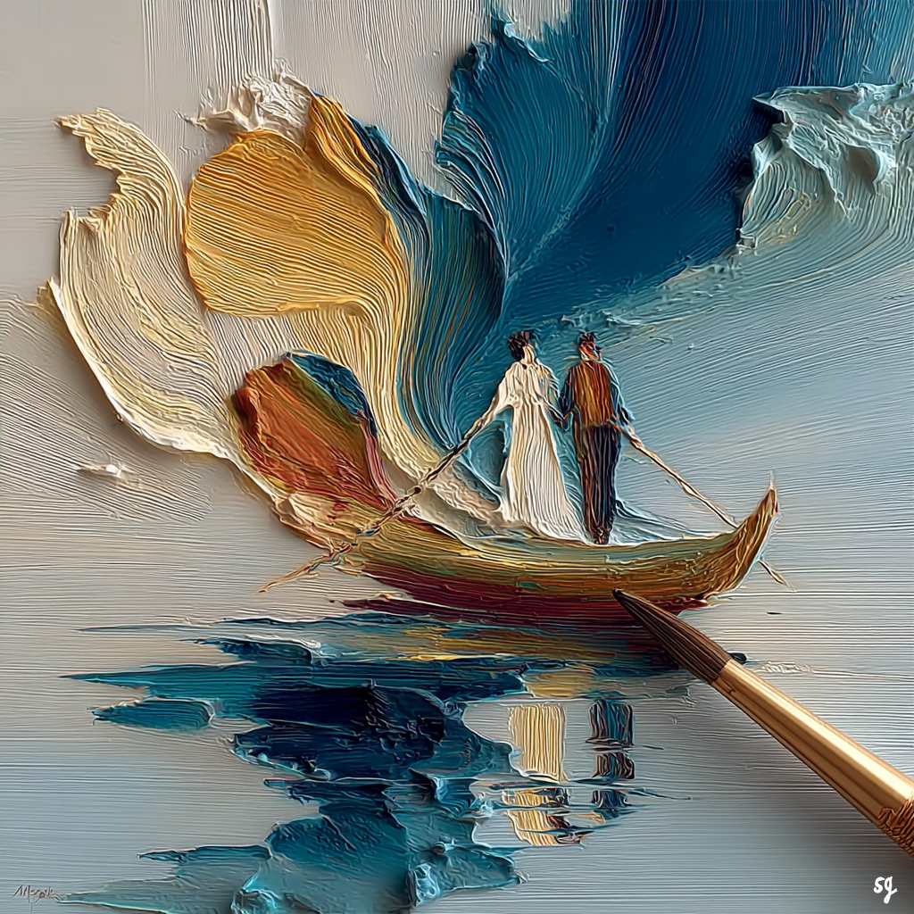 Serene Voyage Under Swirling Skies