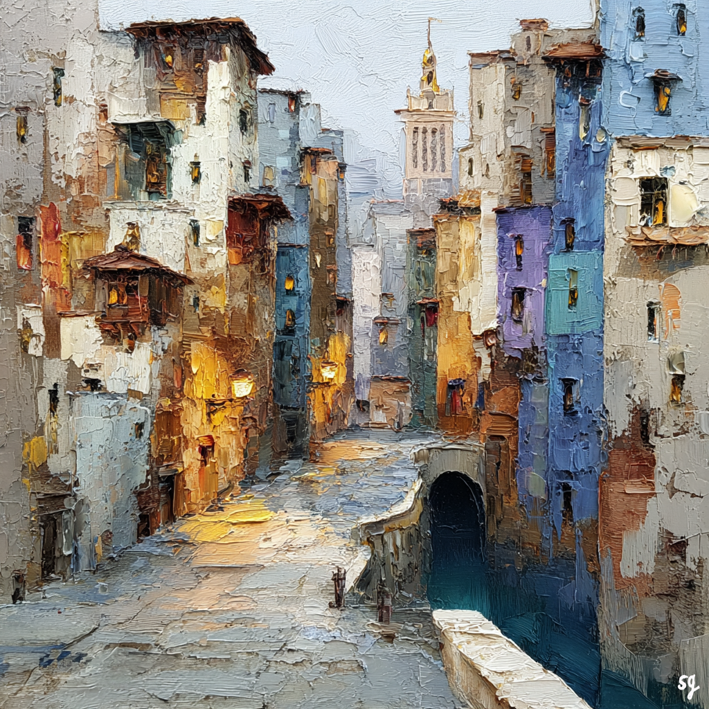 Moonlit Mediterranean Cityscape