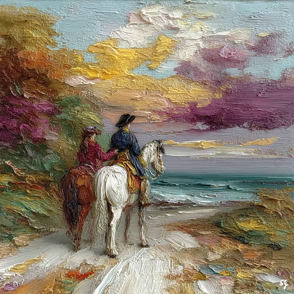 Riders on Coastal Sunset Path