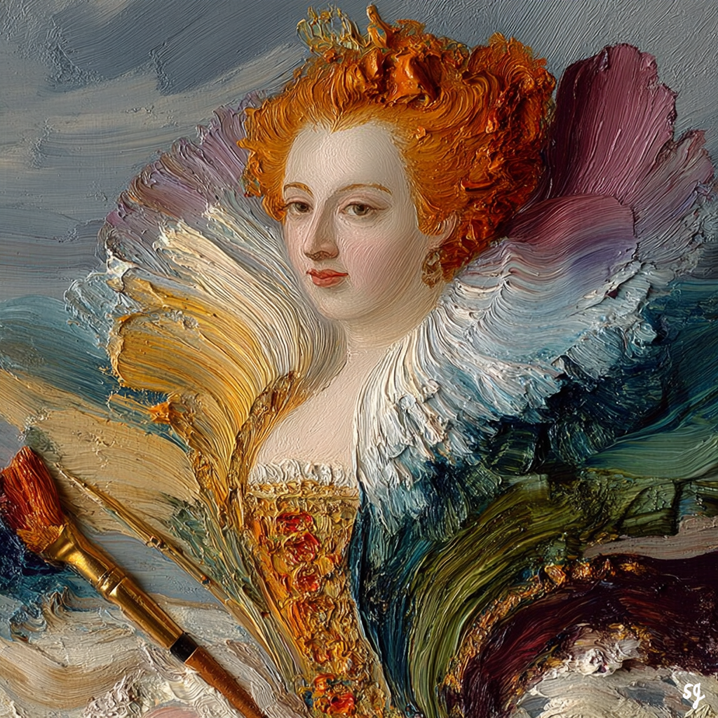 Vibrant Regal Portrait in Impasto