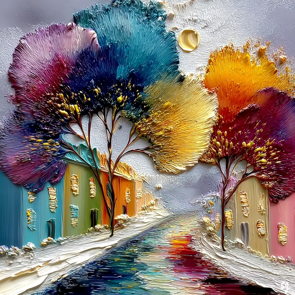Rainbow Row by Moonlight
