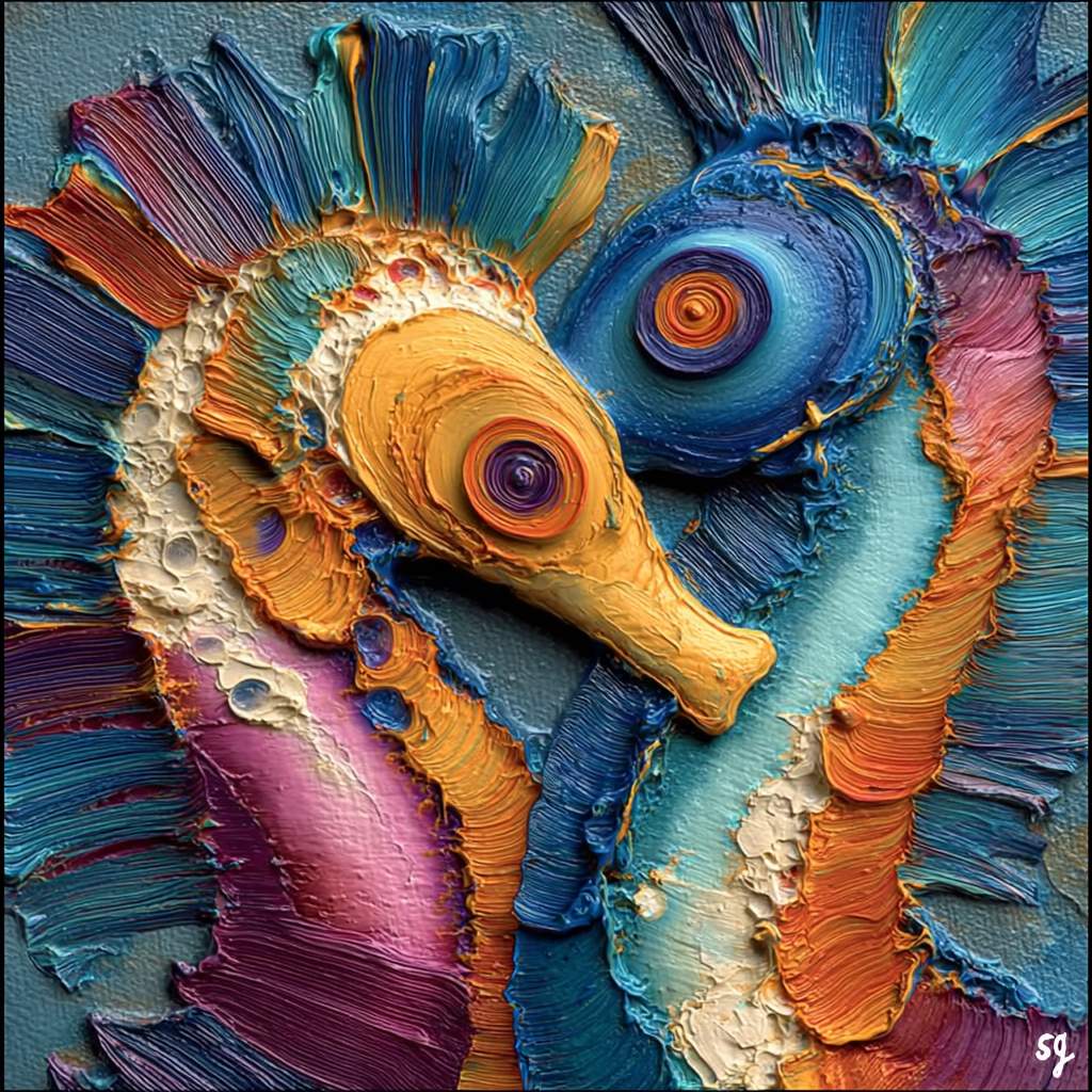Vibrant Seahorse in Swirling Colors