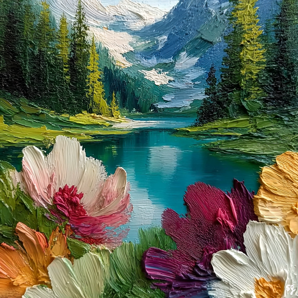 Mountain Lake Floral Serenity