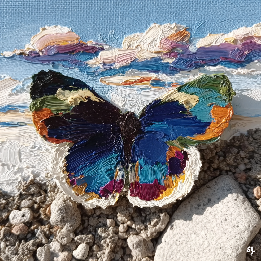 Vibrant Butterfly on Rocky Shore