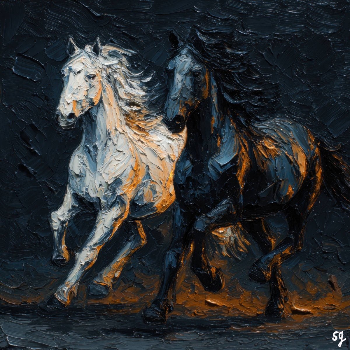 Midnight Gallop of Two Mares