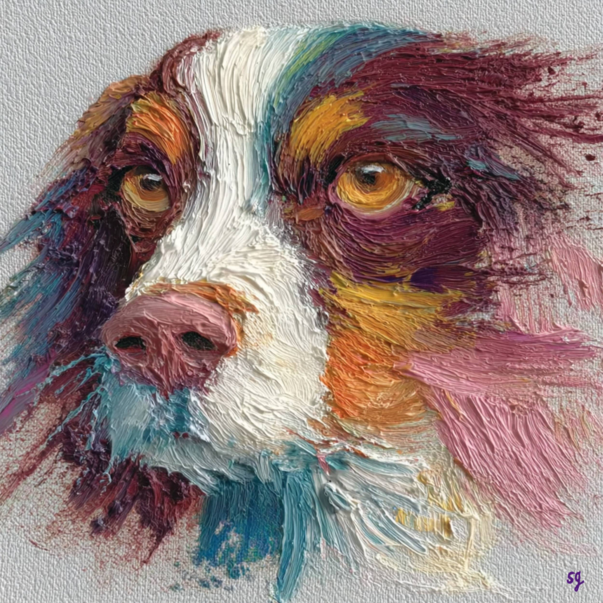 Vibrant Canine Portrait in Impasto