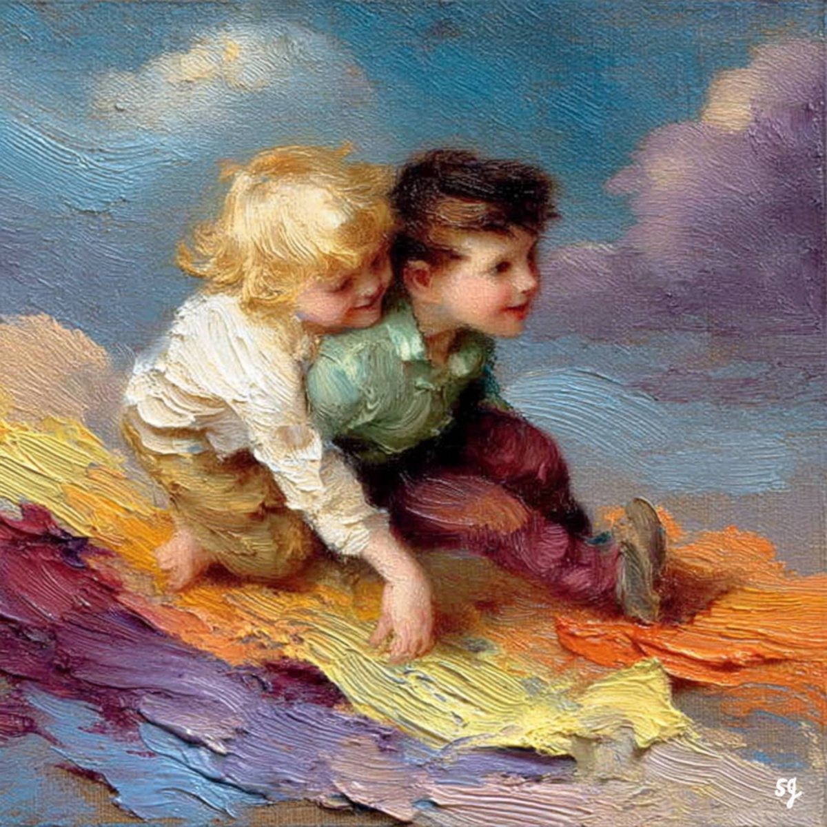Tender Moment Under Cloudy Skies