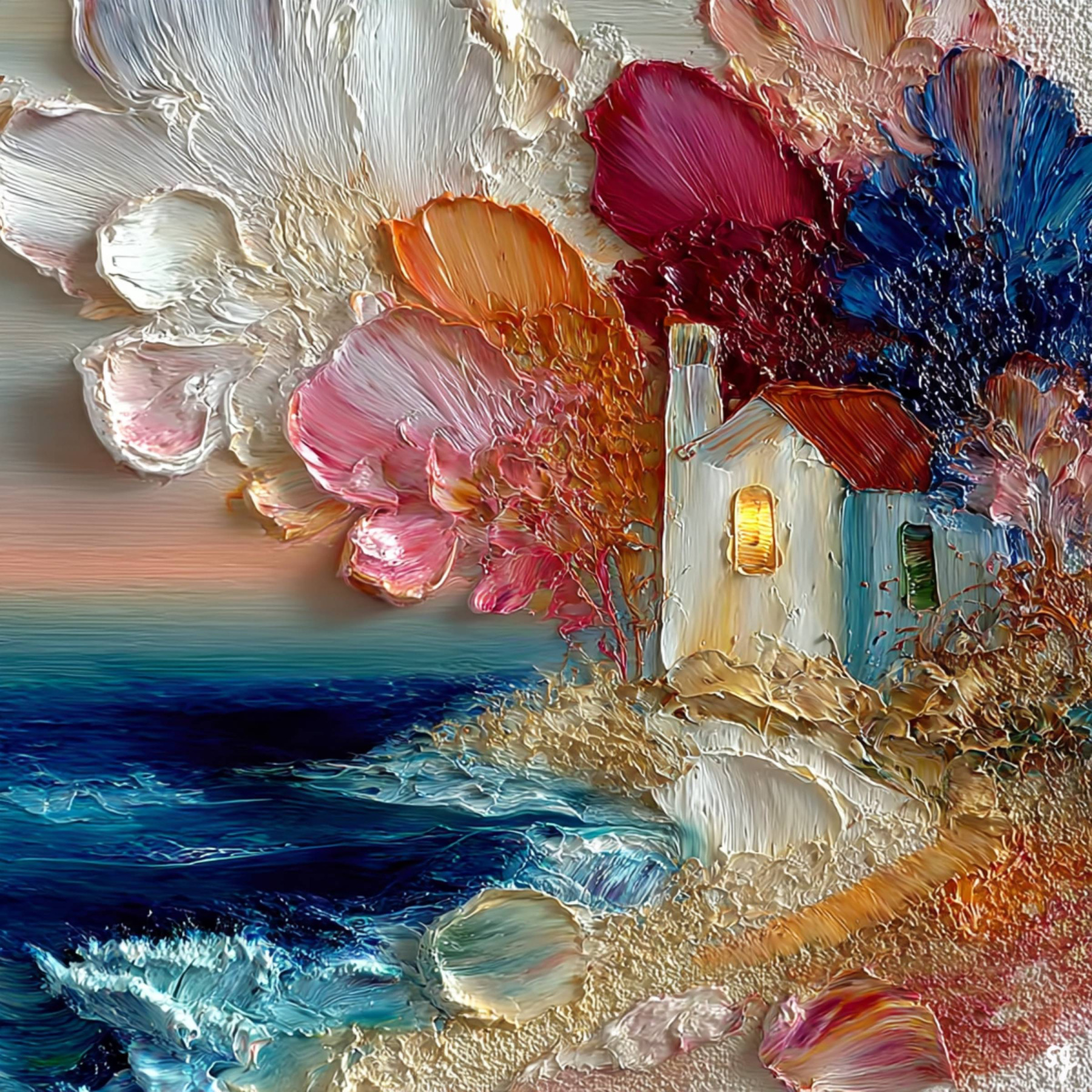 Coastal Cottage Amidst Vibrant Blooms